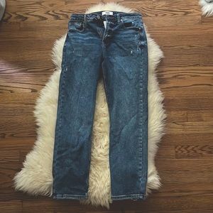 Low rise dark washed straight jeans